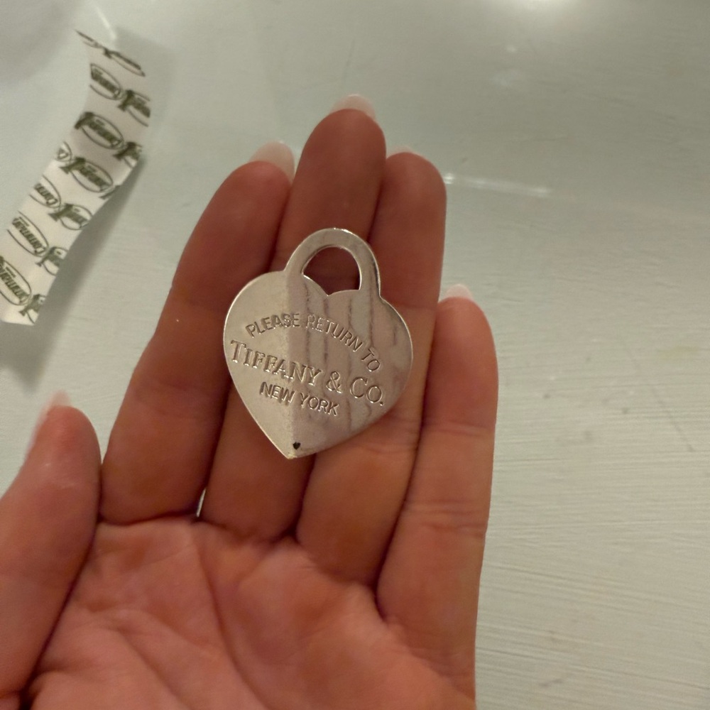 Tiffany & Co. Silver Heart Padlock Charm with Engraved Logo